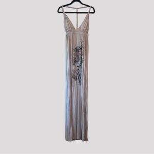 Umgee Twisted Strap Grey Embellished Maxi Dress